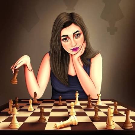 Ilustração de Thauane Medeiros diante de um tabuleiro
